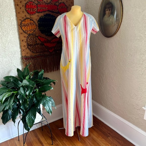 Vintage 1960s Alice of California Striped Kaftan Dress. Maxi Dress Caftan Dress, - Picture 15 of 16